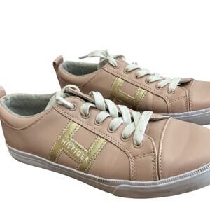 Tommy Hilfiger Lema Pink Gold Leather Sneakers Casual Shoes Women's Size 9